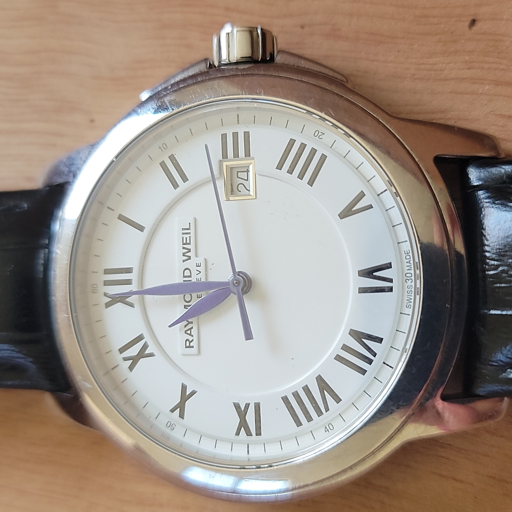 Raymond Weil Men's 5478 Black Leather Watch Swiss 30 Made Saphire